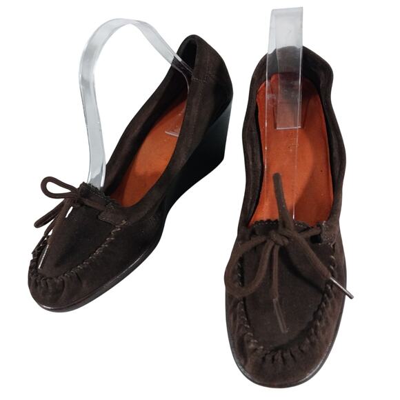 AEROSOLES! ESPRESSO BROWN GENUINE SUEDE LEATHER WEDGE HEELS LOAFERS! SZ 9M - Picture 3 of 10